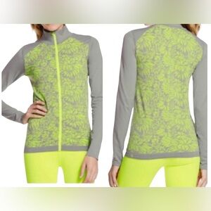💚 EUC Fabletics Nanette Neon Green & Gray Floral Full-Zip Jacket | Women’s Small